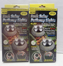 2-Wireless Solar Rock Pathway light 2Pc All Weather Proof-Led 4 lights total