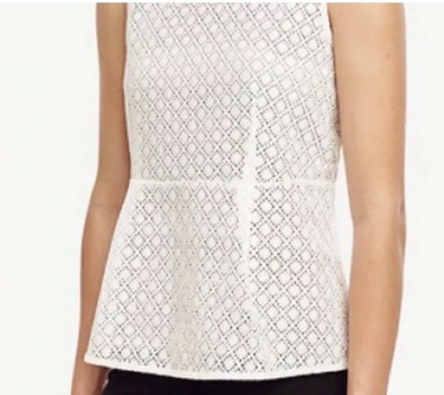 Blusa Ann Taylor Para Mujer Pequeña Blanca Peplum Ojales Encaje Sin Mangas Top Preppy Foto 2 de 4