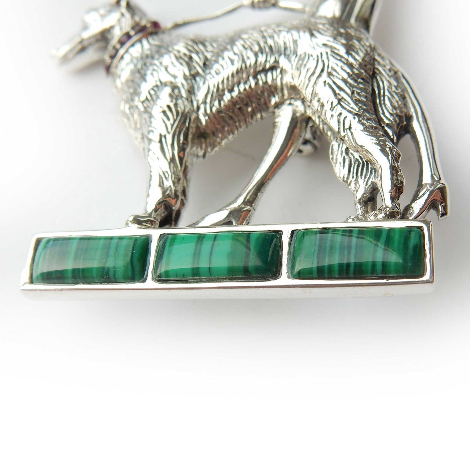 Art Deco style Sterling Silver Ruby Malachite Fla… - image 2