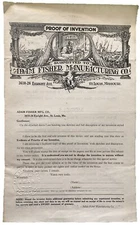 Vintage Proof of Invention Form Adam Fisher Manufacturing Co St Louis Missouri