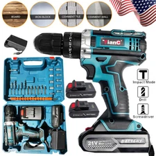 Electric Screwdriver Cordless Combi Hammer Impact Drill Driver + 2 Battery + Box