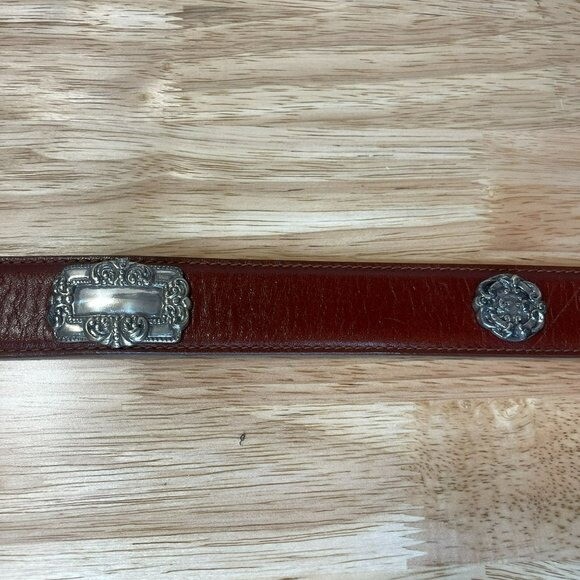 VNTG Fossil Brown Leather Decorative Western Belt with Medallion Buckle Vintage Fossil Medallion Leather Western Belt Women M  main image 3