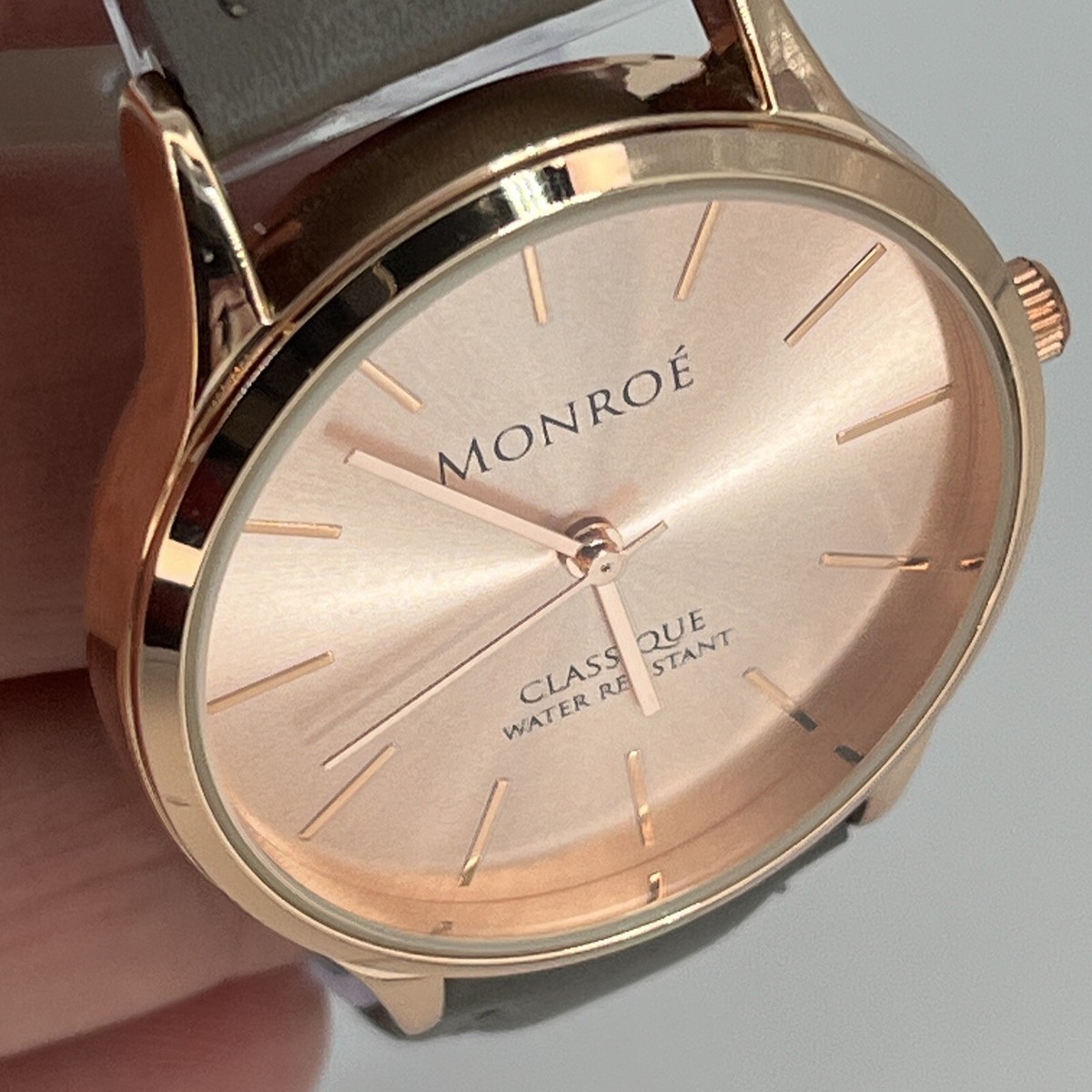 Monroe By Maestro Classique Rose Gold Tone Round Case Gray 