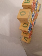 Vintage Nursery Decor Wooden Alphabet Blocks    Wood Toys    Lot of 14