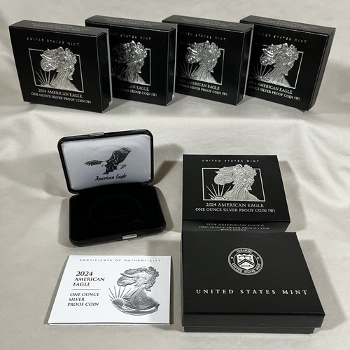 FIVE (5) 2024 W American Silver Eagle PROOF OGP Case Box COA Sleeve - No Coin
