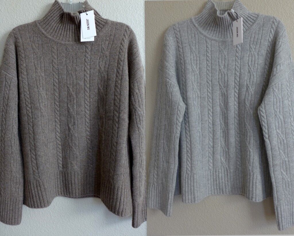 NWT JASON WU 100% Cashmere Cable knit Mock Neck Sweater Grey NWT JASON WU 100% Cashmere Cable knit Mock Neck Sweater Grey