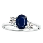 Bypass Oval Blue Sapphire Three Stone Women Ring 925 Silver For Graduation Gift