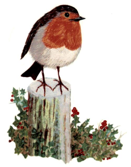 Robin Red Breast on Post 1 pc 6" X 4-1/2" Waterslide Ceramic Decal Xx