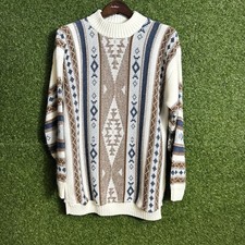 Vintage Knit Sweater Adult L Aztec Geometric Grandpa Sweater