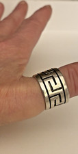 Vintage Sterling 925 Greek Key Extra Wide Band Ring 10 Southwestern 17.62 grams