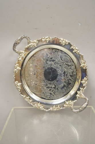 Vintage Crescent Silver Plate 17" Grape Vine Pattern Round Platter Tray - 第 3/9 張圖片