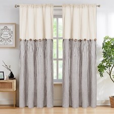 ASPMIZ Cotton Linen Farmhouse Curtains Boho Rustic Button Curtains, Country W...
