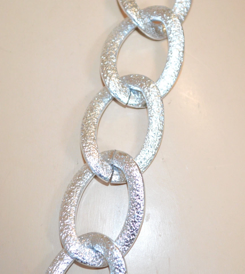 Collana lunga donna catena anelli argento platino alluminio satinati collier UC3 - Immagine 3 di 4