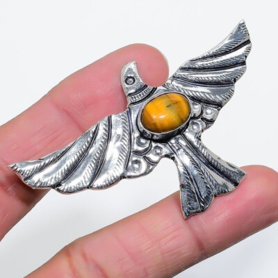 Eagle - Tiger Eye Gemstone Handmade Ethnic Jewelry Pendant 1.58'' KP-334