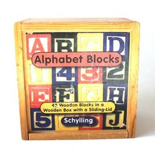 Schylling Alphabet Block in Wooden Box 43 Blocks Each 1" Square Vintage 10