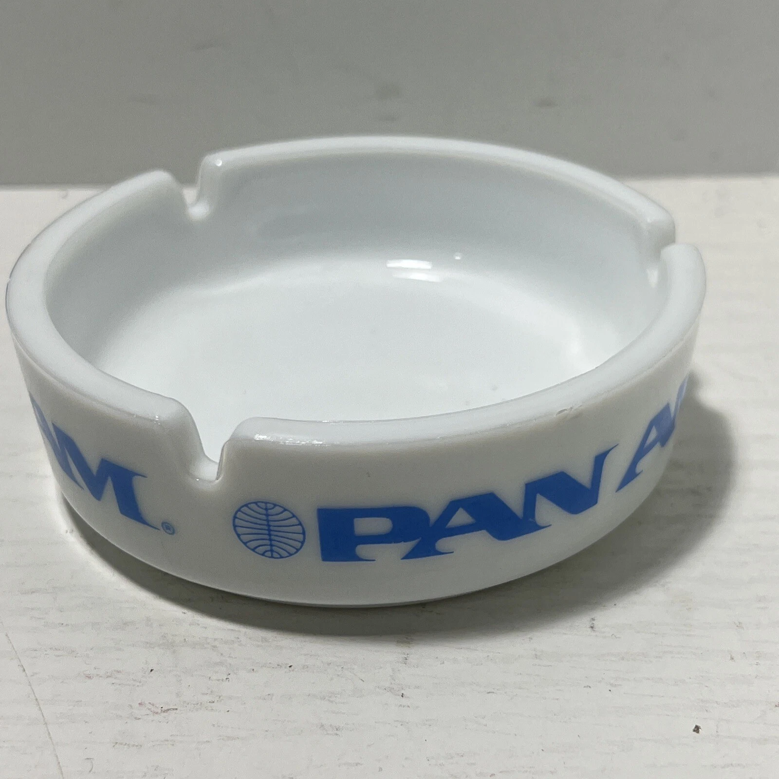1970's PAN AM Ashtray Pan American Airlines White Glass Made In France Opalex