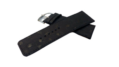 Uhrenarmband aus schwarzem Kalbsleder in Straußenform, erhältlich von 26mm bis 30mm