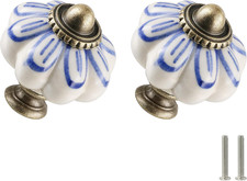 Ivory Pumpkin Knobs 6 Pack Ceramic Cabinet Knobs Vintage Drawer Pulls - Antique