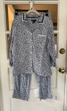Earth Angels Pajama 2 Pc-Set Gray/White/Blue Floral Knit Sz Large Womens