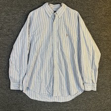 Ralph Lauren Polo Shirt Mens 17 Blue Striped Button Up Long Sleeve Pony Curham