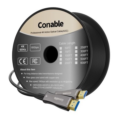 4K HDMI Cable 500 FT, High Speed Fiber Optic Cable, 500FT, Black