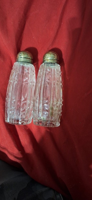 Antique Brilliant Cut Glass and Sterling Salt & Pepper Shakers