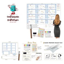 Large 48"x58" Dry Erase Yearly Calendar with Notes  Markers - Easy Organizing