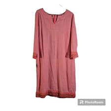 Talbots Shift Dress Womens 12 Red Heathered Linen Beach Minimalist Classic Boho
