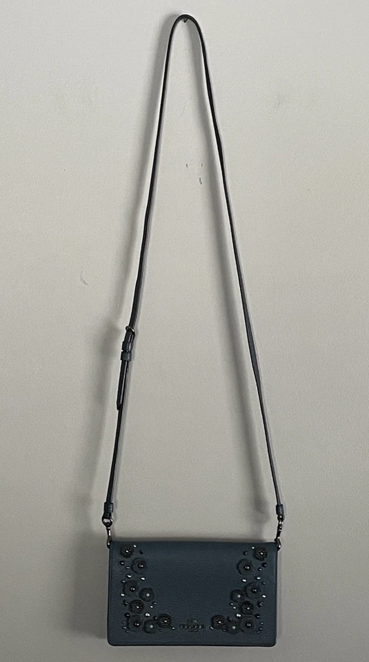 Bandolera plegable COACH Willow Floral Hayden cuero verde azulado rosas de té/cuentas Foto 4 de 4