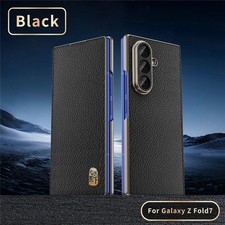 Genuine Togo Cowhide Leather Flip Case For Samsung Galaxy Z Fold7 6 Matte Cover