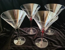 4 Etched Tanqueray  No 10, 2 Green, 2 Red Filament Teardrop Stem Martini Glasses