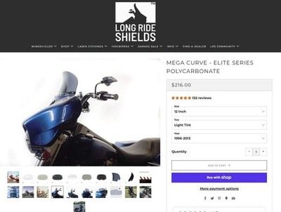 LRS 12'' Mega Curve Elite Shield for 96-13 Harley Street Electra Glide Light Tint
