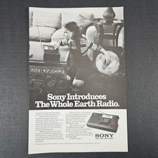 1980 Sony Whole Earth Radio ICF-2001 Vintage Print Ad Girl Listening With Globe