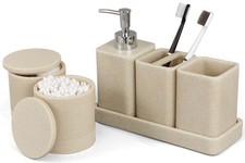 YMXYJM Bathroom Accessories Set, 6 Piece Set with Toothbrush Beige