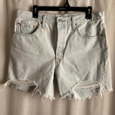 White Levi's 501 denim shorts size 32 distressed
