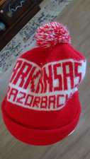 Vintage ARKANSAS RAZORBACKS knit hat red and white hat red and white pom pom