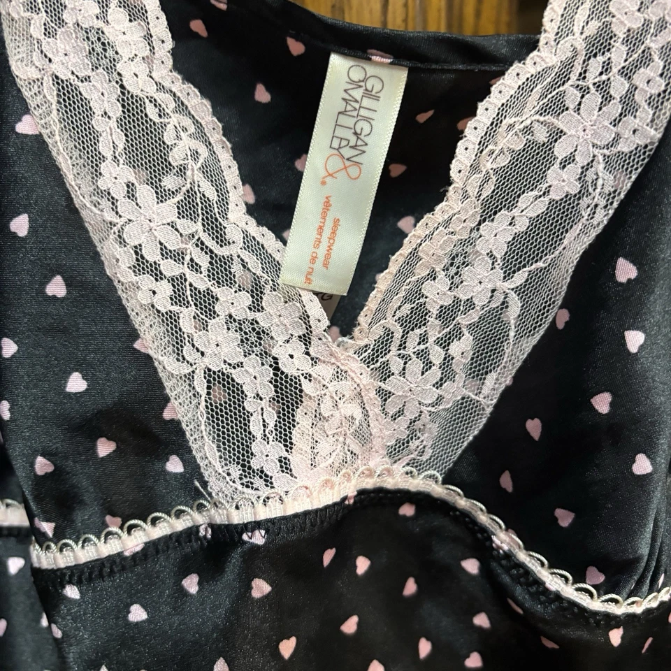 Giligan O’Malley Mujer Camisola Dormir Top Correas Negro Rosa Corazones Encaje XL Foto 2 de 4