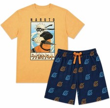 Men s Size M Medium Naruto Shippuden Naruto Uzumaki Pajama Set Shirt Shorts New