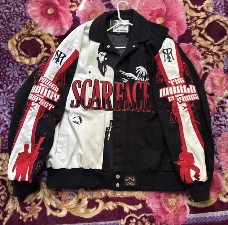 1990's Jeff Hamilton "Scarface"Tony Montana Varsity Racing Jacket Size : 2XL 