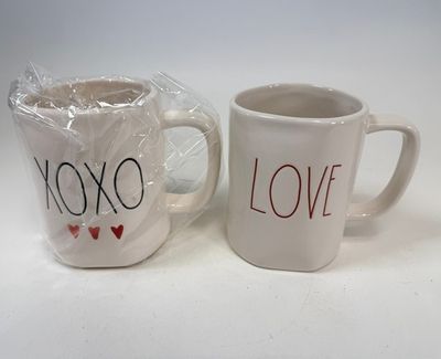 #ad Rae Dunn Valentine#x27;s Day Lot of 2 Coffee Mugs quot;XOXOquot; quot;LOVEquot; $14.99