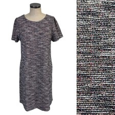 NEW LOFT Marled Tweed A Line Dress US 12 Navy Blue White Multi Short Sleeve