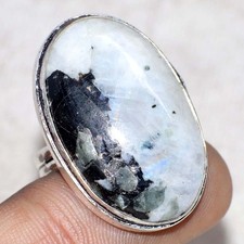 Rainbow Moonstone 925 Silver Plated Handmade Ring US 6.5 Women Jewelry JW