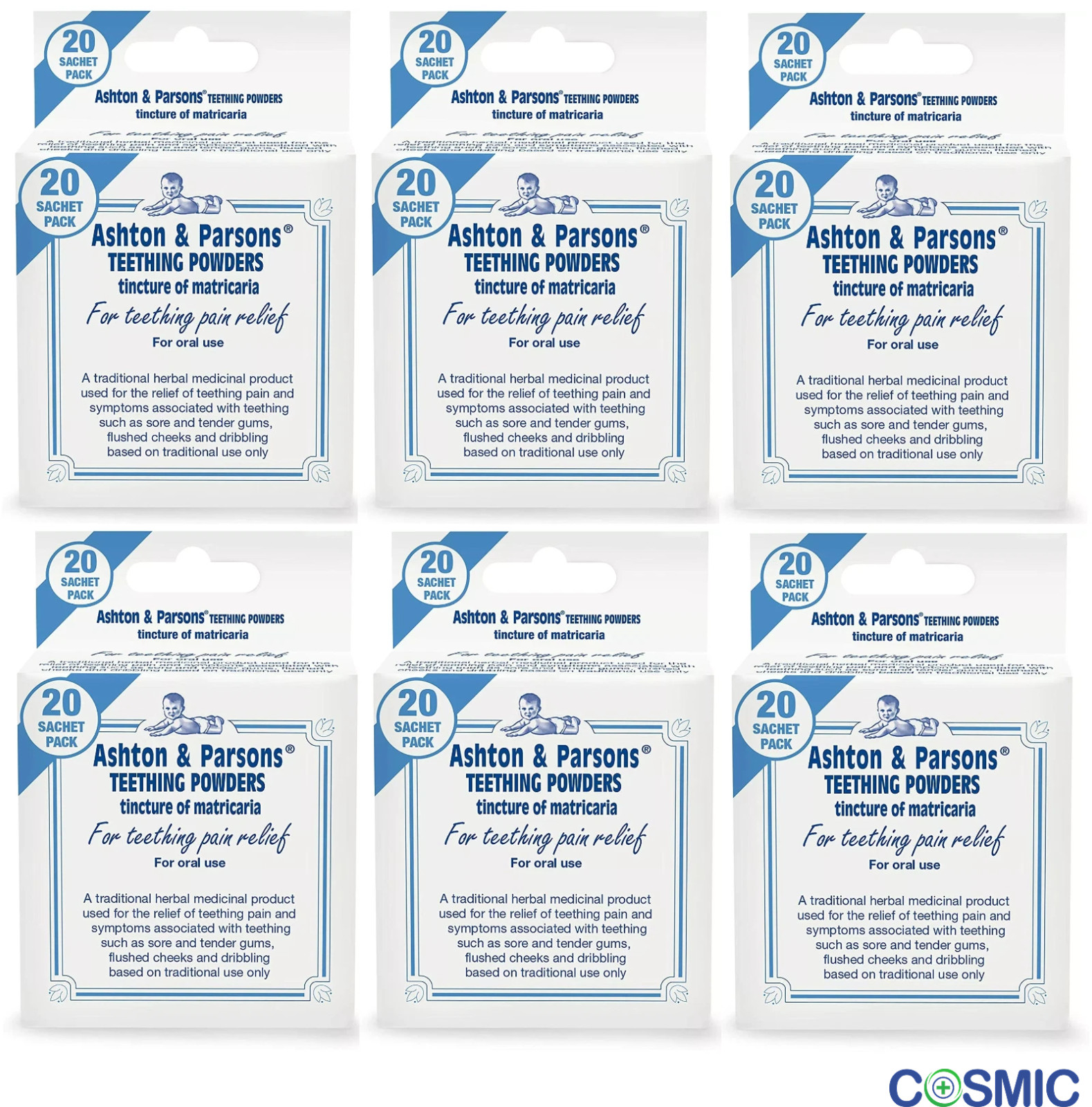 6 X Ashton And Parsons Infant Powders For Teething - 20 Sachets