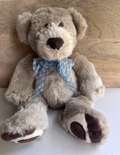 Teddy Bear Plush 6  Blue Bow Tan Light Brown Soft Newton 1804 First and Main