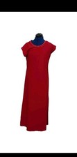 Red Maxi Dress Slit Embellishhed Collar Size Med Stretch Vintage