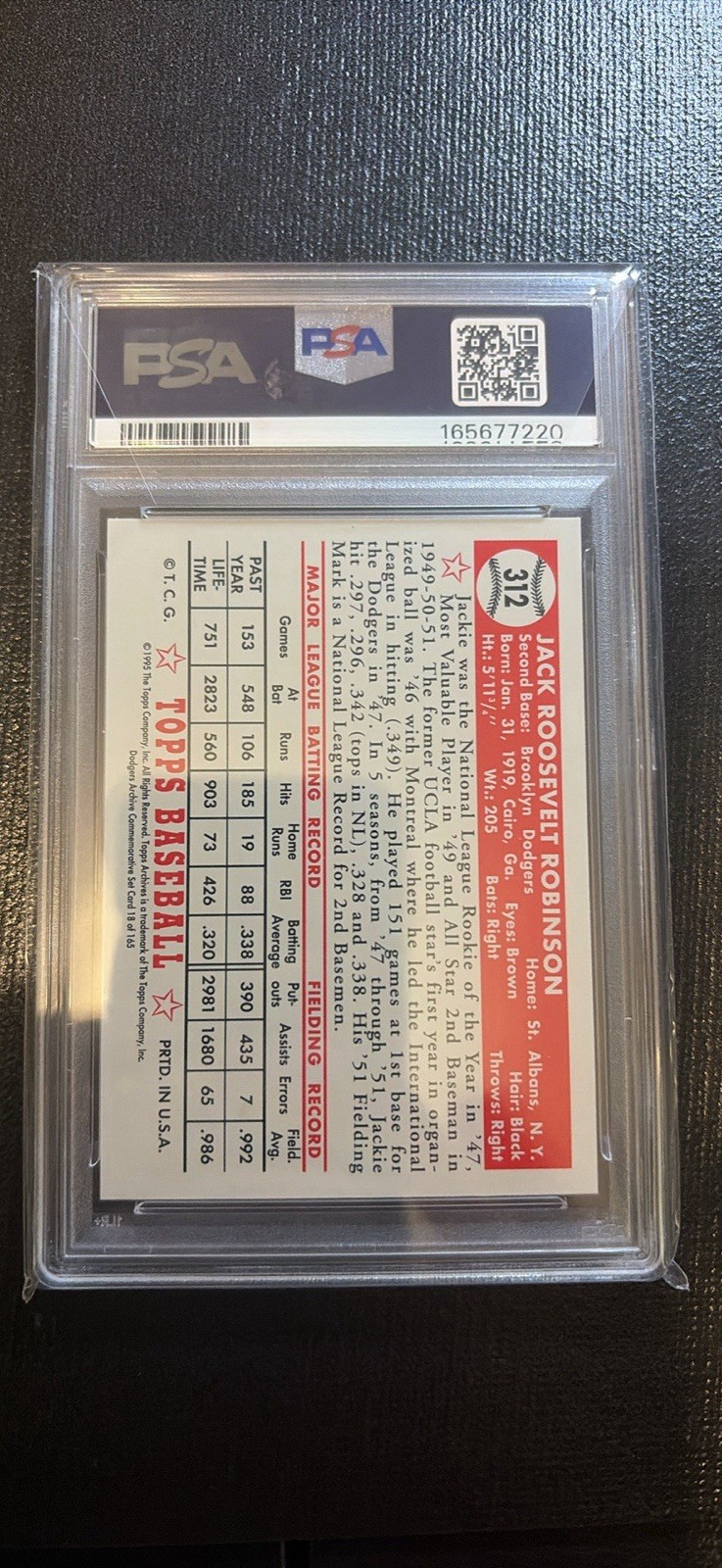 1995 Topps Archives Jackie Robinson #18 PSA 10 Gem Mint view 2