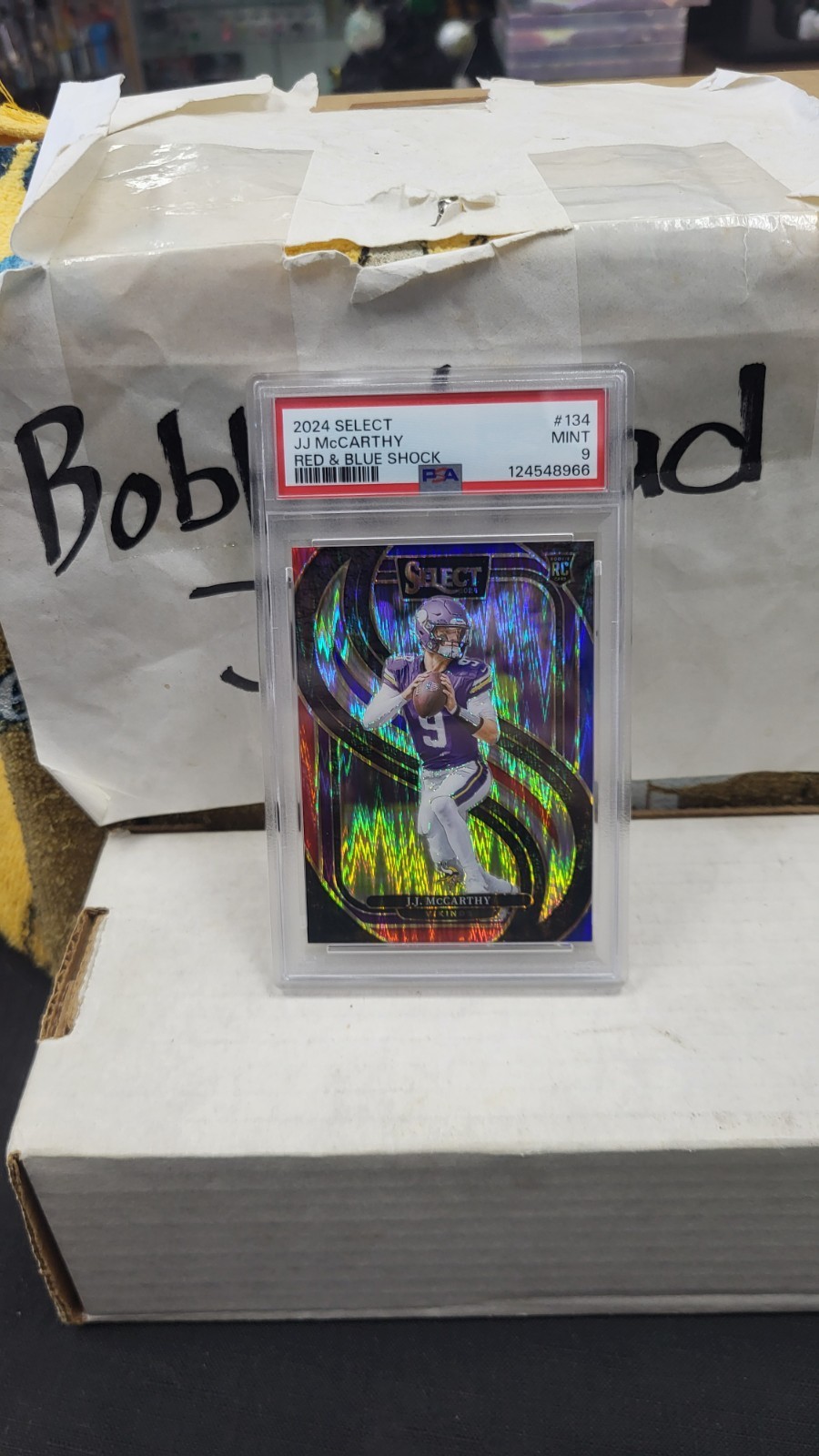 2024 JJ MCCARTHY RED & BLUE SHOCK SELECT ROOKIE RC VIKINGS PSA 9 MINT #134