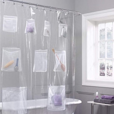 Waterproof Fabric Shower Curtain or Liner Bath Organizer with 9 Mesh Pockets Cl