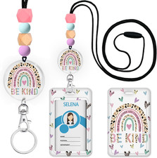 Rainbow Be Kind Teacher Lanyards for ID Badges and Keys, Cute ID Badge Holder Wi