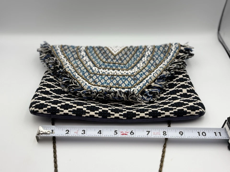 Steve Madden Resort Embroidered Beaded Fringe Envelope Clutch Crossbody Purse - Image 4 of 4